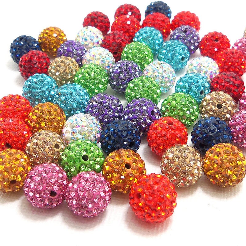 RUBYCA Pave Czech Crystal Disco Ball Clay Beads fit Shamballa Jewelry (20pcs, 12mm, 30 Colors Mixed) - Image 1